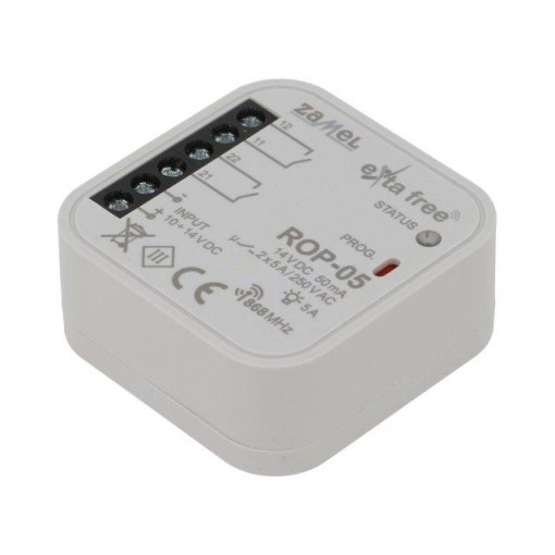 ROP-05; Receiver; EXTA FREE; IP20; 10÷14VDC; NO x2; flush mount; -10÷55°C; ZAMEL ROP-05; Receiver; EXTA FREE; IP20; 10÷14VDC; NO x2; flush mount; -10÷55°C; ZAMEL