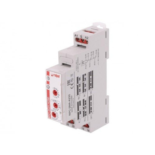 RPC-2MA-A230; Timer; 1s÷10days; DPDT; 24VDC/8A,250VAC/8A; 230VAC; DIN; -20÷50°C; RELPOL