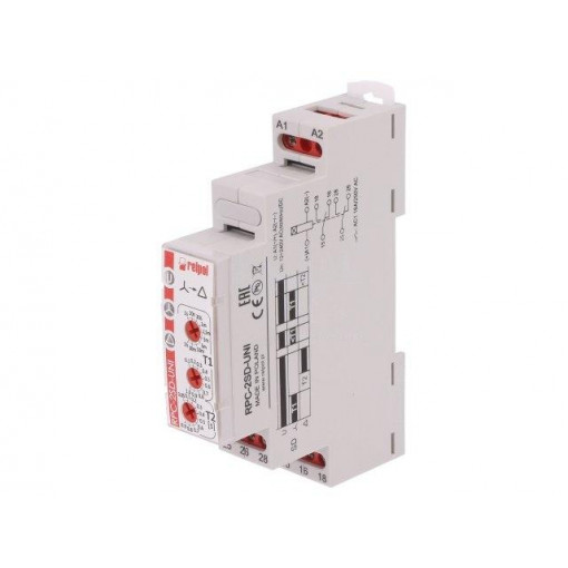 RPC-2SD-UNI; Timer; 1s÷1h; DPDT; 24VDC/8A,250VAC/8A; 12÷240VAC; 12÷240VDC; DIN; RELPOL