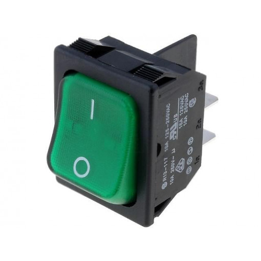 R13-117B-01-BG-2D-N-2; ROCKER; DPST; Pos: 2; OFF-ON; 10A/250VAC; green; neon lamp 250V; SCI