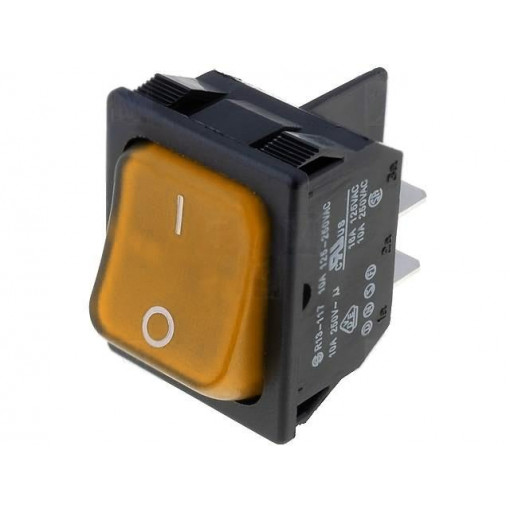 R13-117B-01-BY-2D-N-2; ROCKER; DPST; Pos: 2; OFF-ON; 10A/250VAC; yellow; neon lamp 250V; SCI R13-117B-01-BY-2D-N-2; ROCKER; DPST; Pos: 2; OFF-ON; 10A/250VAC; yellow; neon lamp 250V; SCI