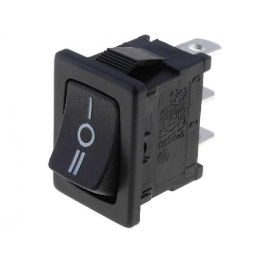 R13-66D-02-BB-77D; ROCKER; SP3T; Pos: 3; ON-OFF-ON; 10A/250VAC; black; none; 50mΩ; SCI