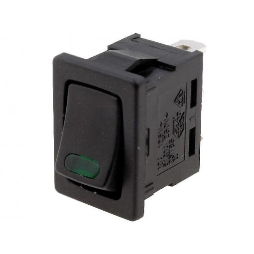 R13-66L-02-BBG-L1; ROCKER; SPST; Pos: 2; OFF-ON; 16A/12VDC; black; LED 12VDC,point; SCI