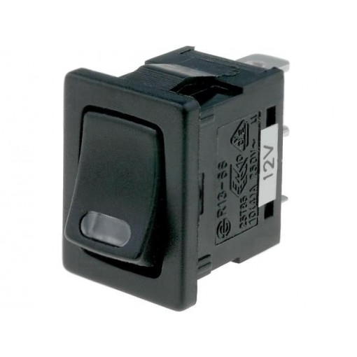R13-66LF-02-BBR-L1; ROCKER; SPST; Pos: 2; OFF-(ON); 16A/12VDC; black; LED 12VDC,point; SCI