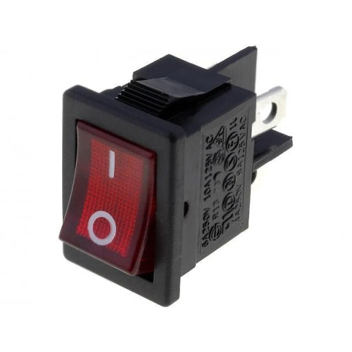 R13-73C-02-BR-2D-N-2; ROCKER; DPST; Pos: 2; OFF-ON; 6A/250VAC; red; neon lamp 250V; 50mΩ; SCI