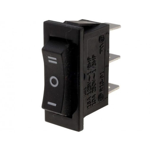 R13-91I-01-BB-7D; ROCKER; SP3T; Pos: 3; (ON)-OFF-(ON); 10A/250VAC; black; none; 50mΩ; SCI