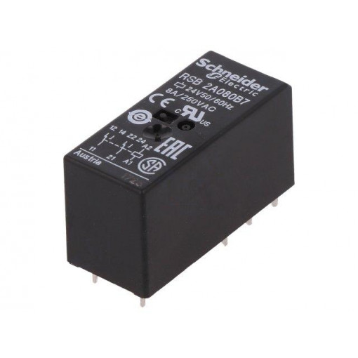 RSB2A080B7; Relay: electromagnetic; DPDT; Ucoil: 24VAC; 8A/250VAC; 8A/28VDC; 8A; SCHNEIDER ELECTRIC