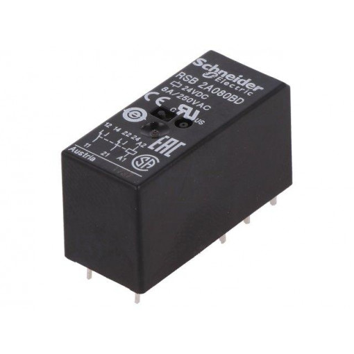RSB2A080BD; Relay: electromagnetic; DPDT; Ucoil: 24VDC; 8A/250VAC; 8A/28VDC; 8A; SCHNEIDER ELECTRIC