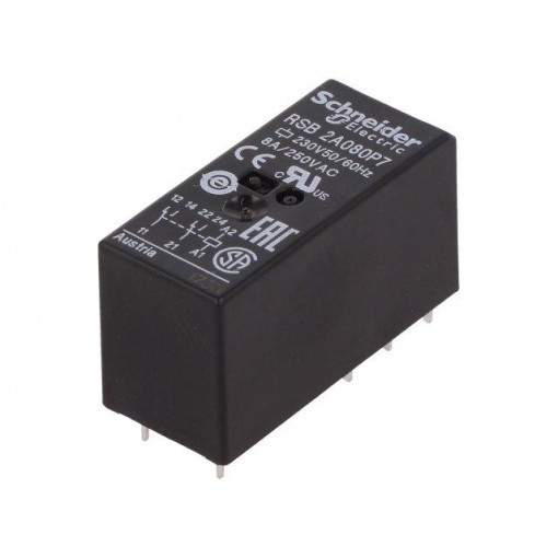 RSB2A080P7; Relay: electromagnetic; DPDT; Ucoil: 230VAC; 8A/250VAC; 8A/28VDC; SCHNEIDER ELECTRIC