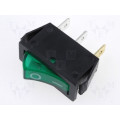 RSI1013C3GN; ROCKER; SPST; Pos: 2; OFF-ON; 15A/250VAC; green; neon lamp; 35mΩ; 