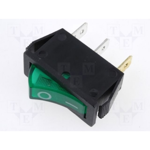 RSI1013C3GN; ROCKER; SPST; Pos: 2; OFF-ON; 15A/250VAC; green; neon lamp; 35mΩ; 