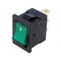 RSSM101A2C2GN; ROCKER; SPST; Pos: 2; OFF-ON; 3A/250VAC; green; neon lamp; 35mΩ; 