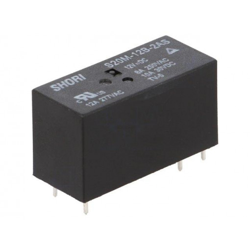 S20M-12B-2AS; Relay: electromagnetic; DPST-NO; Ucoil: 12VDC; Icontacts max: 10A; SHORI ELECTRIC