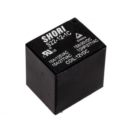 S22-12-1C; Relay: electromagnetic; SPDT; Ucoil: 12VDC; 17A/277VAC; 16A/30VDC; SHORI ELECTRIC