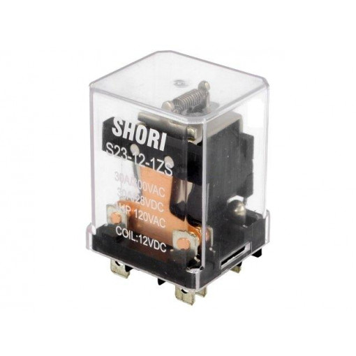 S23-12-1ZS; Relay: electromagnetic; SPST-NO + SPST-NC; Ucoil: 12VDC; 30A; IP40; SHORI ELECTRIC