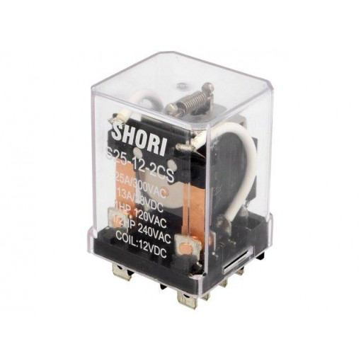 S25-12-2CS; Relay: electromagnetic; DPDT; Ucoil: 12VDC; 30A/250VAC; 13A/28VDC; SHORI ELECTRIC
