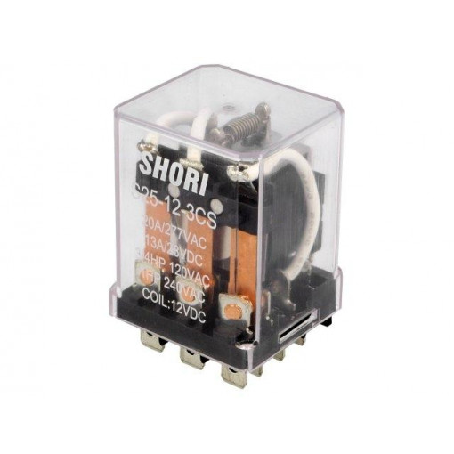 S25-12-3CS; Relay: electromagnetic; 3PDT; Ucoil: 12VDC; 30A/250VAC; 13A/28VDC; SHORI ELECTRIC
