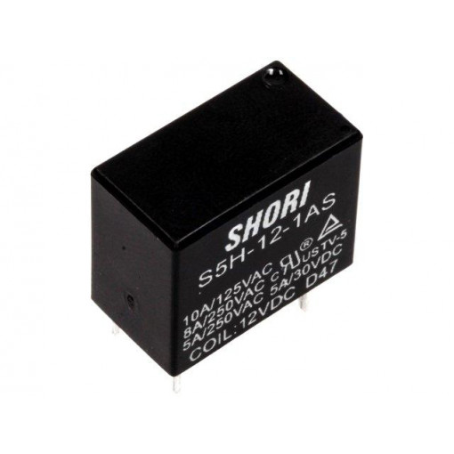 S5H-12-1AS; Relay: electromagnetic; SPST-NO; Ucoil: 12VDC; 5A/250VAC; 5A/30VDC; SHORI ELECTRIC