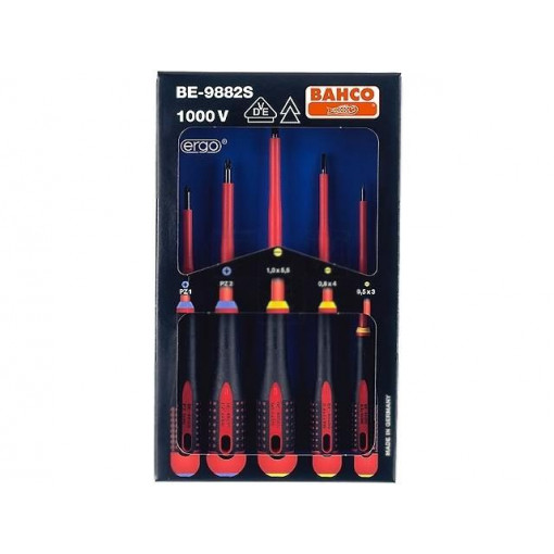 BE-9882S; Kit: screwdrivers; Pcs: 5; insulated; 1kVAC; Pozidriv®,slot; BAHCO