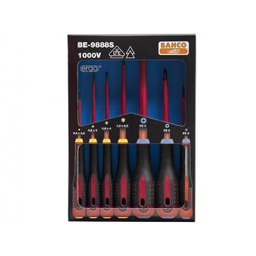 BE-9888S; Kit: screwdrivers; Pcs: 7; insulated; 1kVAC; Pozidriv®,slot; BAHCO