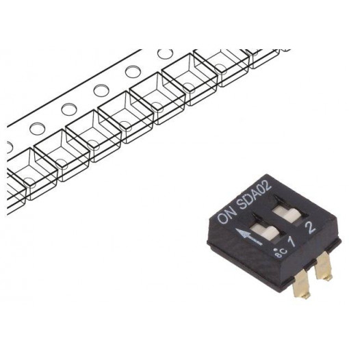 SDA02H0SBR; Switch: DIP-SWITCH; Poles number: 2; OFF-ON; 0.025A/24VDC; Pos: 2; C&K