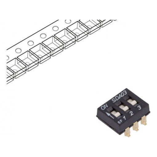 SDA03H0SBR; Switch: DIP-SWITCH; Poles number: 3; OFF-ON; 0.025A/24VDC; Pos: 2; C&K