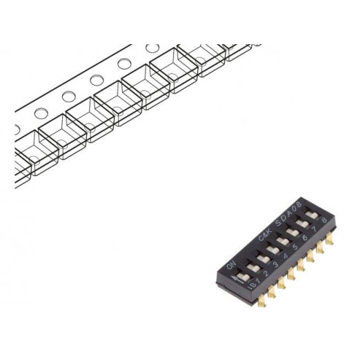 SDA08H0SBR; Switch: DIP-SWITCH; Poles number: 8; OFF-ON; 0.025A/24VDC; Pos: 2; C&K