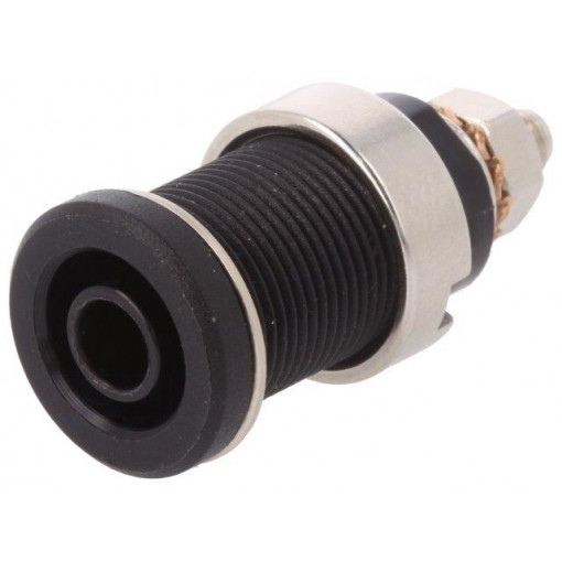 SEB6445NI/SW; Socket; 4mm banana; 32A; black; nickel plated; screw,on panel; SCHÜTZINGER