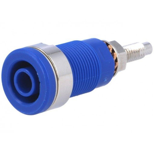 SEB6446NI/BL; Socket; 4mm banana; 32A; 1kVDC; blue; nickel plated; on panel; 40mm; SCHÜTZINGER