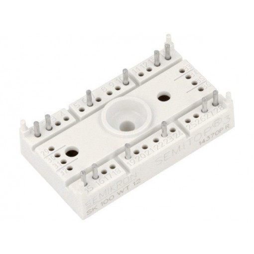 SK 100 WT 12; Module: thyristor; opposing x2; 1.2kV; 101A; T63; SEMITOP3; screw; SEMIKRON SK 100 WT 12; Module: thyristor; opposing x2; 1.2kV; 101A; T63; SEMITOP3; screw; SEMIKRON