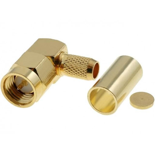 ; Plug; SMA; male; angled 90°; RG58; crimped; for cable; gold-plated; 