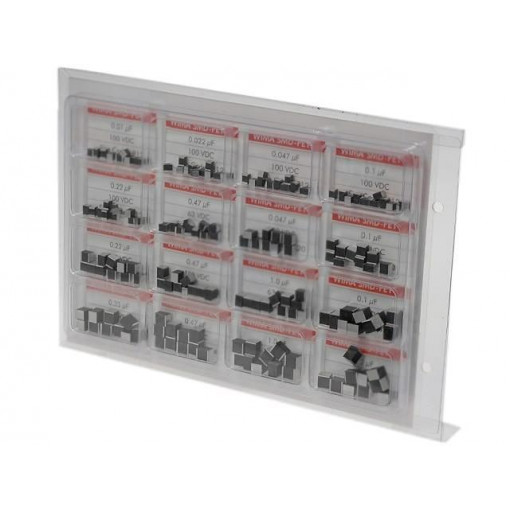 SMD-PET-KIT1; Kit: capacitors; No.of val: 16; 0,01uF÷2,2uF; 160pcs; SMD; WIMA