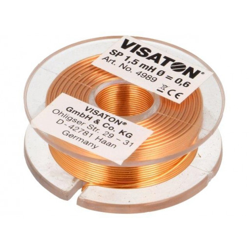 4989; Inductor: air coil; 1.5mH; 1.65Ω; Ø: 43mm; H: 14mm; Øcore: 0.6mm; VISATON