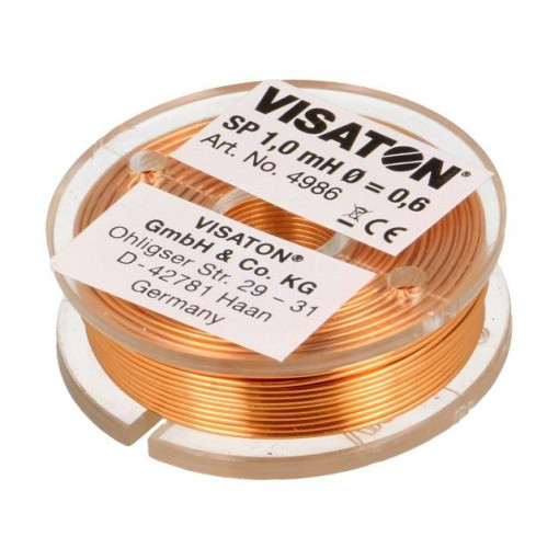 4986; Inductor: air coil; 1mH; 1.3Ω; Ø: 37mm; H: 12mm; Øcore: 0.6mm; VISATON