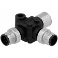 SS-040404-MFM-TS001; T adapter; M12 female socket,M12 male x2; PIN: 4; IP68; T; AMPHENOL