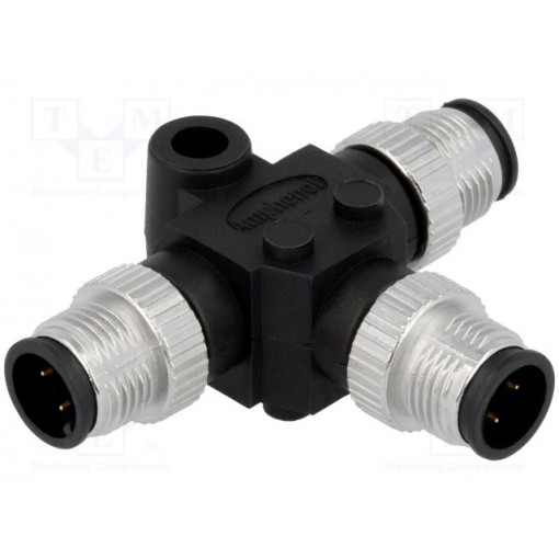 SS-040404-MMM-TS001; T adapter; M12 male x3; A code-DeviceNet / CANopen; PIN: 4; IP68; AMPHENOL