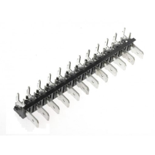 XY256R-A(7.62)-12PIN; Terminal: spade terminal strip; 6.3mm; THT; 250V; angled 90°; 12A; XINYA