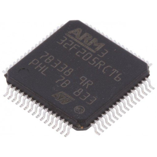 STM32F205RCT6; ARM microcontroller; Flash: 256kB; 120MHz; SRAM: 96kB; LQFP64; STMicroelectronics