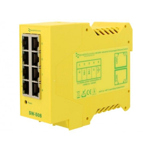 SW-508; Industrial module: switch Ethernet; unmanaged; 5÷30VDC; RJ45; BRAINBOXES SW-508; Industrial module: switch Ethernet; unmanaged; 5÷30VDC; RJ45; BRAINBOXES