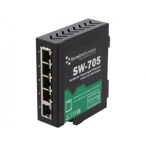 SW-705; Industrial module: switch Ethernet; unmanaged; 5÷30VDC; RJ45; BRAINBOXES