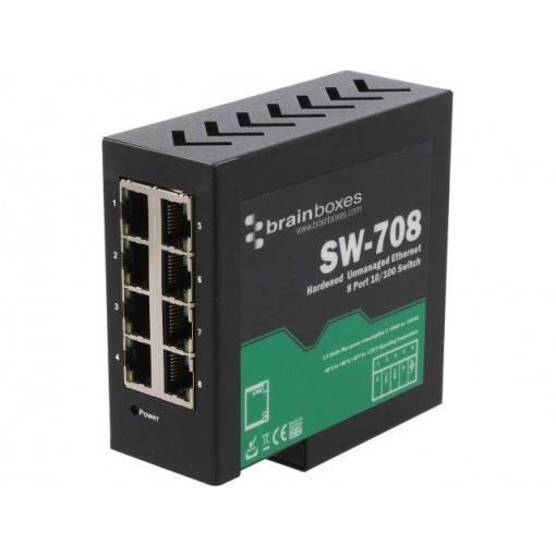 SW-708; Industrial module: switch Ethernet; unmanaged; 5÷30VDC; RJ45; BRAINBOXES