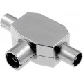 ; Splitter; coaxial 9.5mm socket,coaxial 9.5mm plug x2;  ; Splitter; coaxial 9.5mm socket,coaxial 9.5mm plug x2;