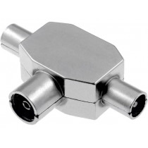 ; Splitter; coaxial 9.5mm socket,coaxial 9.5mm plug x2;  ; Splitter; coaxial 9.5mm socket,coaxial 9.5mm plug x2;