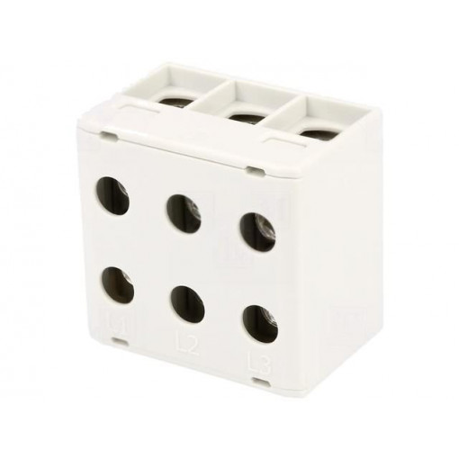 VC05-0054; Splice terminal: rail; 1.5÷50mm2; ways: 3; terminals: 6; grey; TS35; OUNEVA