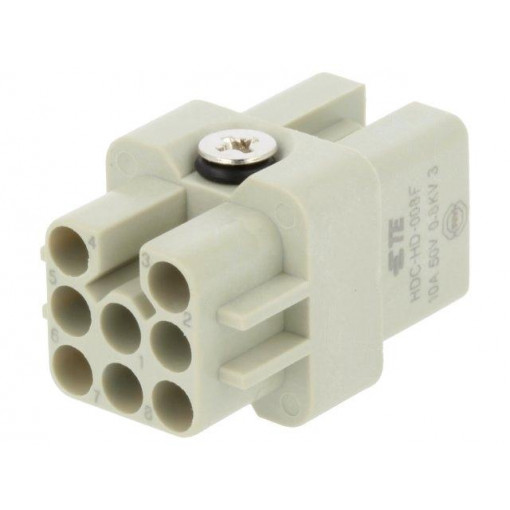HD-008-F; Connector: HDC; female; HD; PIN: 8; size 1; w/o contacts; 10A; 50V; TE Connectivity