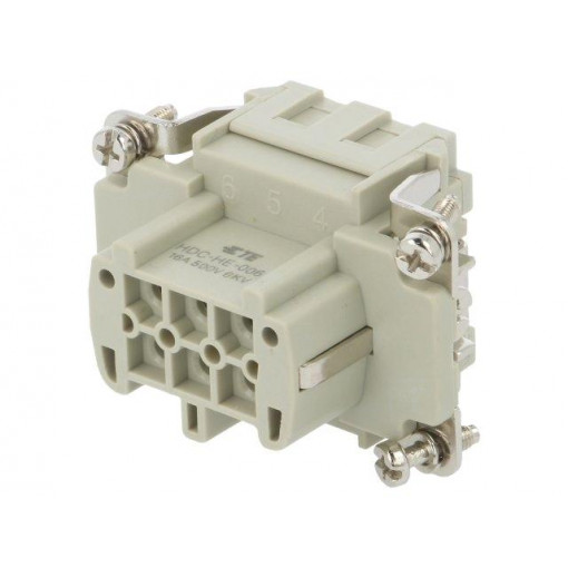 HE-006-FS; Connector: HDC; female; HE; PIN: 6; 6+PE; size 3; 16A; 500V; for cable; TE Connectivity