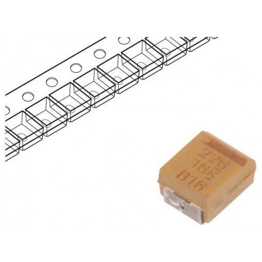 T494B226K016AT; Capacitor: tantalum; low ESR; 22uF; 16VDC; Case: B; 1411; ESR: 1Ω; SMD; KEMET