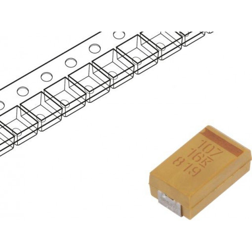 T494D107K016AT; Capacitor: tantalum; low ESR; 100uF; 16VDC; Case: D; 2917; ESR: 150mΩ; KEMET