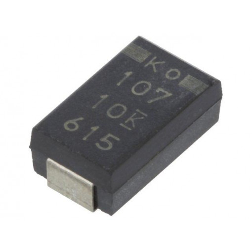 T520D107M010ATE018; Capacitor: tantalum-polymer; 100uF; 10VDC; Case: D; 2917; ESR: 18mΩ; KEMET