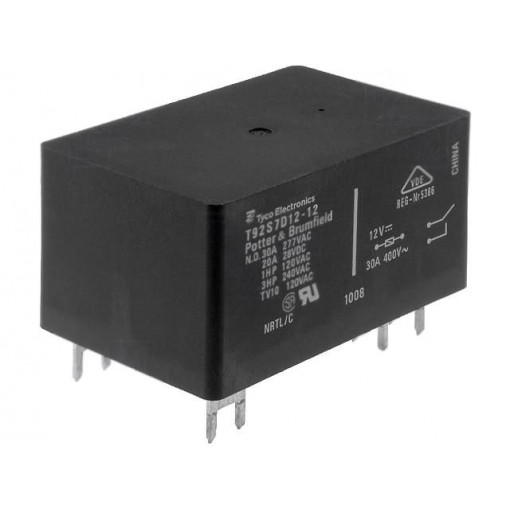 1393212-8; Relay: electromagnetic; DPST-NO; Ucoil: 12VDC; 30A; Series: T92; TE Connectivity 1393212-8; Relay: electromagnetic; DPST-NO; Ucoil: 12VDC; 30A; Series: T92; TE Connectivity